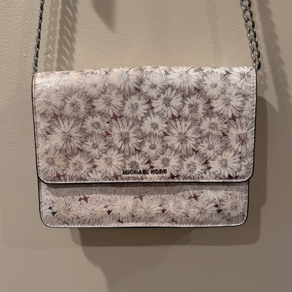 Micheal Kors purse / White and Silver Floral Crossbody Bag